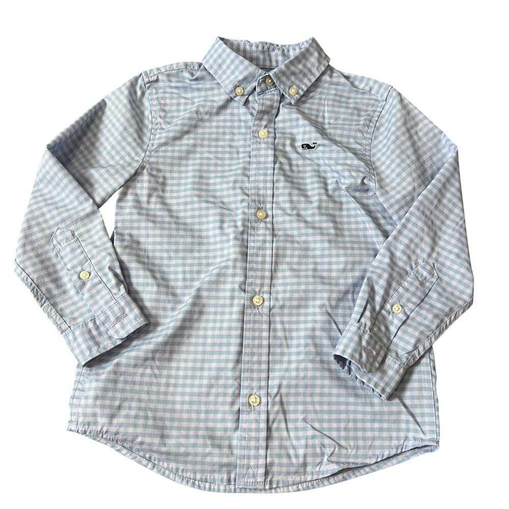 Vineyard Vines Performance Whale Shirt Blue Gingham Boys Size 4T